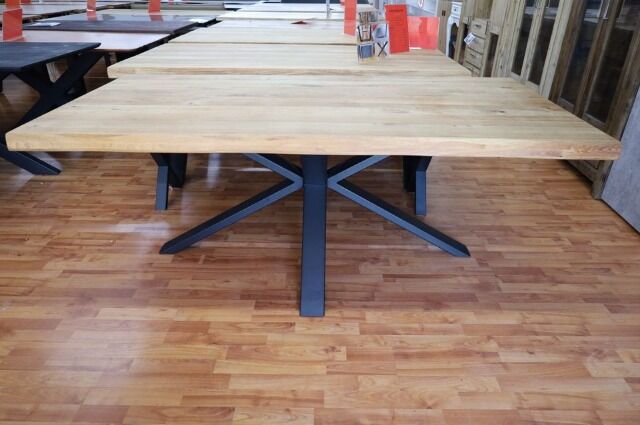 Esstisch Tisch + MASSIVHOLZ Eiche + Baumkante + Spider Gestell 240x100cm 