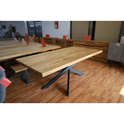 Esstisch Tisch + Massivholz Eiche + Stern Gestell + Baumkante 180x100cm 