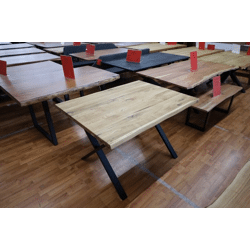 Esstisch Tische Massivholz Eiche + X- Gestell + Baumkante 140x90cm