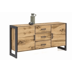 Kommode Vitrine + Balkeneiche furniert + Soft Close