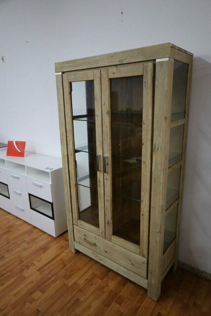 Vitrine + Neu auf Lager +Ablage & Schublade MASSIVHOLZ AKAZIE