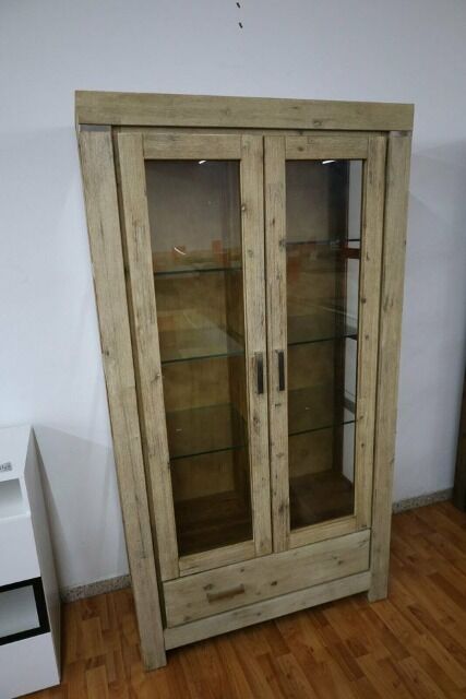 Vitrine + Neu auf Lager +Ablage & Schublade MASSIVHOLZ AKAZIE