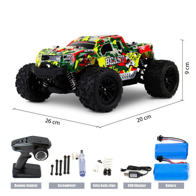Blij´r Beast RED ferngesteuertes RC Auto 45 km/h, 1:18, 2 Akkus, Allrad, 100m, Monstertruck RTR RadioControl Modellbau