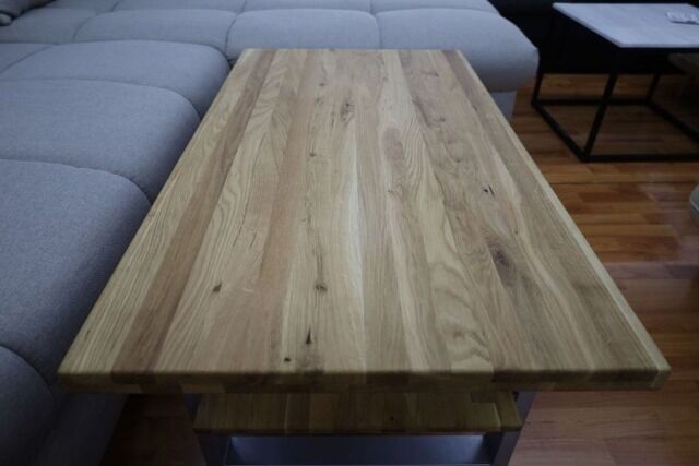 Couchtisch + Massivholz Eiche + NEU auf Lager + Ablage 115x48x65 cm 
