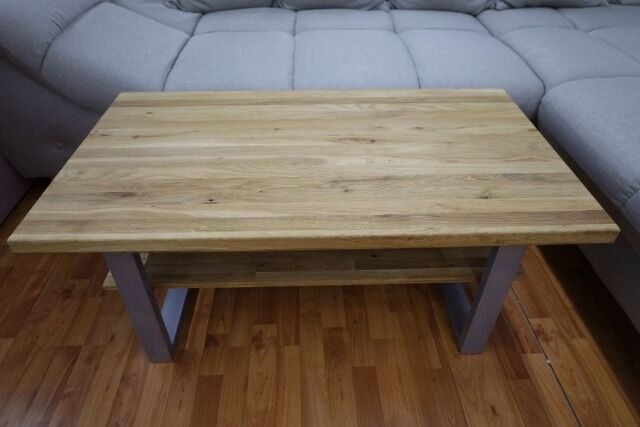 Couchtisch + Massivholz Eiche + NEU auf Lager + Ablage 115x48x65 cm 