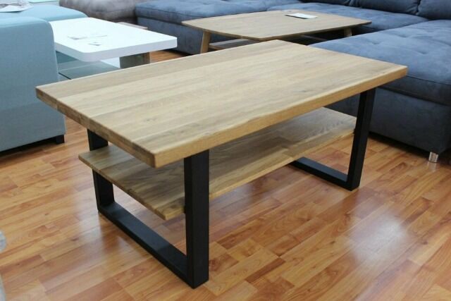 Couchtisch + Massivholz Eiche +Metall Gestell schwarz oder silber