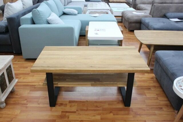 Couchtisch + Massivholz Eiche +Metall Gestell schwarz oder silber