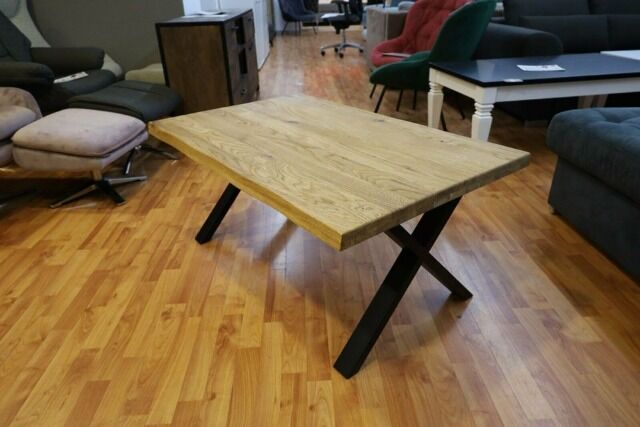 Couchtisch Massivholz Eiche +Baumkante + Metall Gestell 110x70x50 