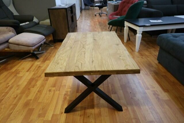 Couchtisch Massivholz Eiche +Baumkante + Metall Gestell 110x70x50 