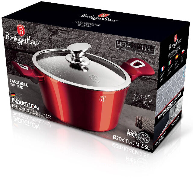Berlinger Haus BH/1256N Metallic Line Burgundy Kasserolle in Rot mit Deckel Topf Durchmesser 20 cm Kochtopf Küche Haushalt Herd Induktion