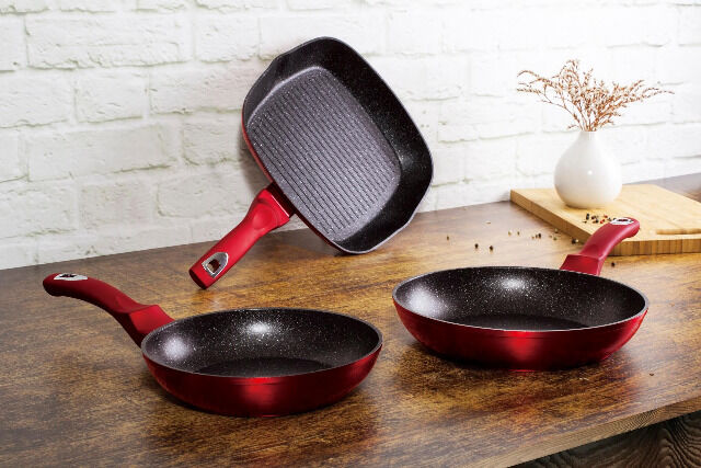 Berlinger Haus BH/1289NF Burgundy Collection Bratpfannen Set 3-tlg. in Rot mit Grillpfanne Pfanne Gasherd E-Herd Cerankochfeld Induktion 