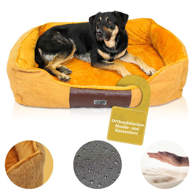 DEAR DARLING DD-04BRL Luxus Hundebett Katzenbett braun Gr. L 75x60cm mit Memoryschaum Matratze Hundekörbchen Katzenkorb Tierbett Haustier