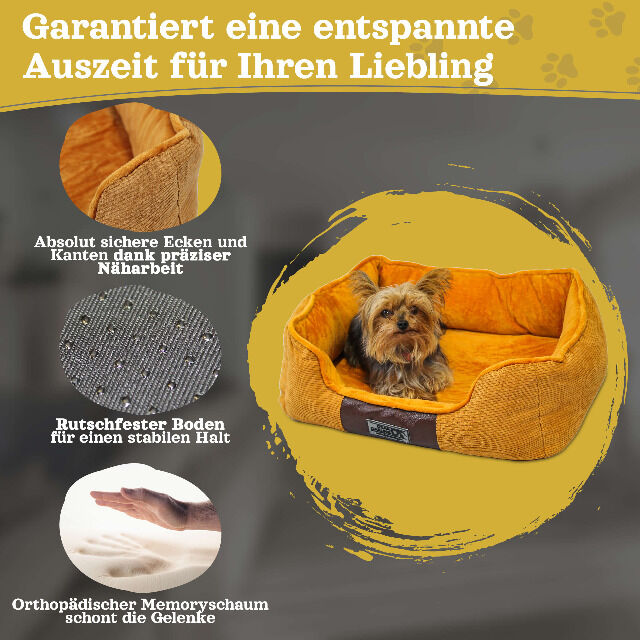 DEAR DARLING DD-04BRS Luxus Hundebett Katzenbett braun Gr. S 50x40cm mit Memoryschaum Matratze Hundekorb Katzenkorb Tierbett Tierzubehör