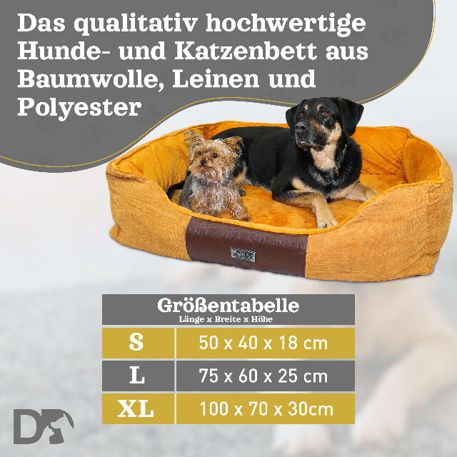 DEAR DARLING DD-04BRXL Luxus Hundebett Katzenbett braun Gr. XL 100x70cm mit Memoryschaum Matratze Hundekorb Katzenkorb Haustierzubehör