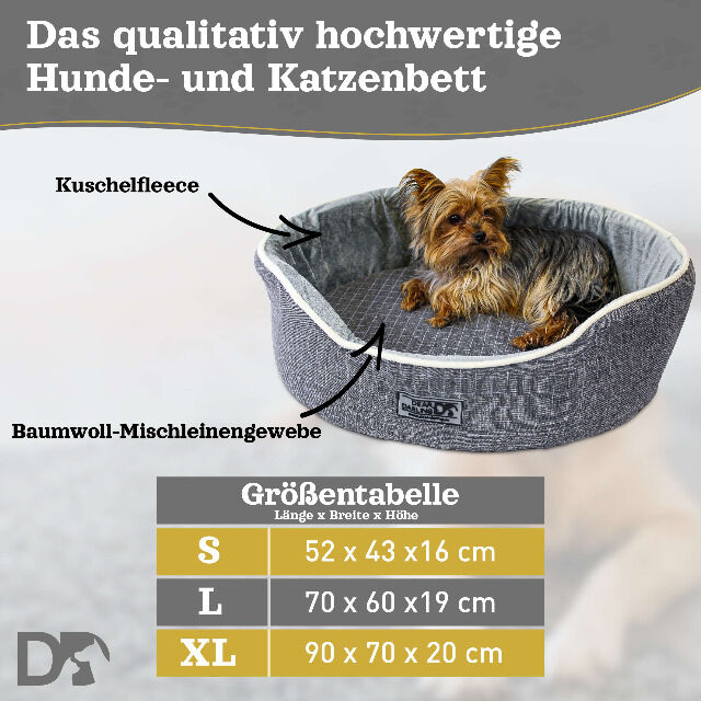 DEAR DARLING DD-05GRL Luxus Hundebett Katzenbett Anthrazit Gr. L 70x60cm Korb Memoryschaum Matratze Hundekorb Katzenkorb Tierbettchen