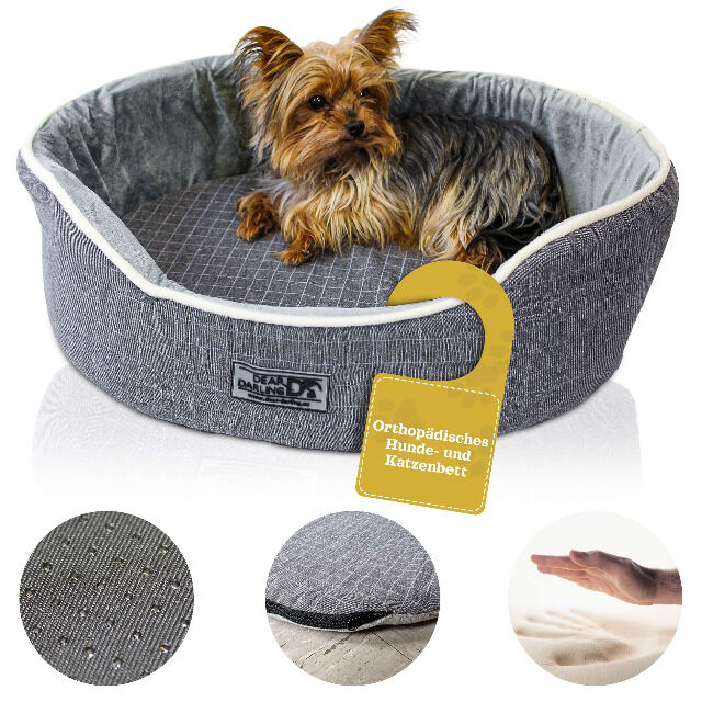 DEAR DARLING DD-05GRS Luxus Hundebett Katzenbett Anthrazit Gr. S 52x43cm mit Memoryschaum Matratze Tierbett Katzenkörbchen Hundekorb