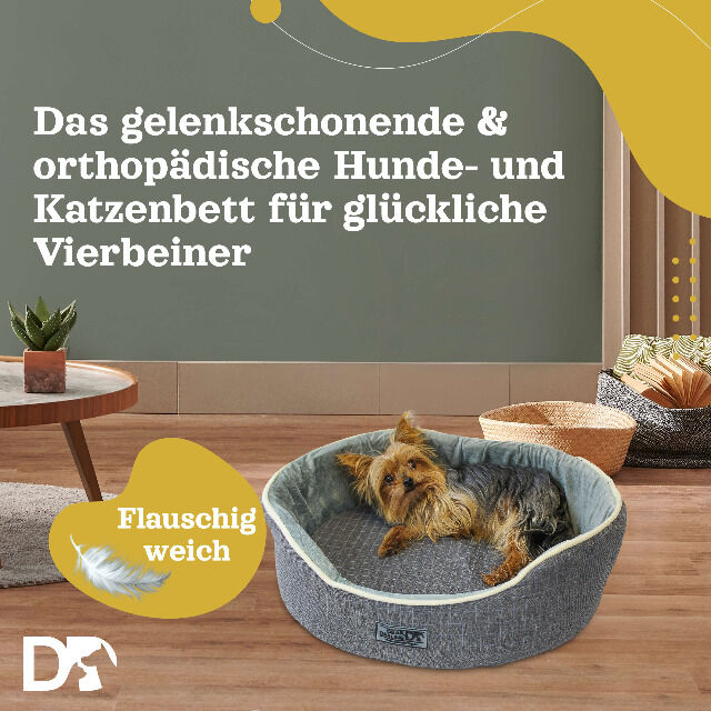 DEAR DARLING DD-05GRS Luxus Hundebett Katzenbett Anthrazit Gr. S 52x43cm mit Memoryschaum Matratze Tierbett Katzenkörbchen Hundekorb