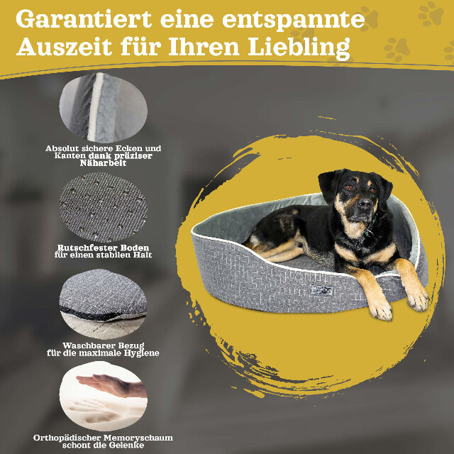 DEAR DARLING DD-05GRS Luxus Hundebett Katzenbett Anthrazit Gr. S 52x43cm mit Memoryschaum Matratze Tierbett Katzenkörbchen Hundekorb
