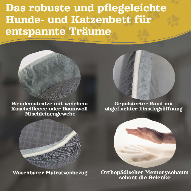 DEAR DARLING DD-05GRS Luxus Hundebett Katzenbett Anthrazit Gr. S 52x43cm mit Memoryschaum Matratze Tierbett Katzenkörbchen Hundekorb