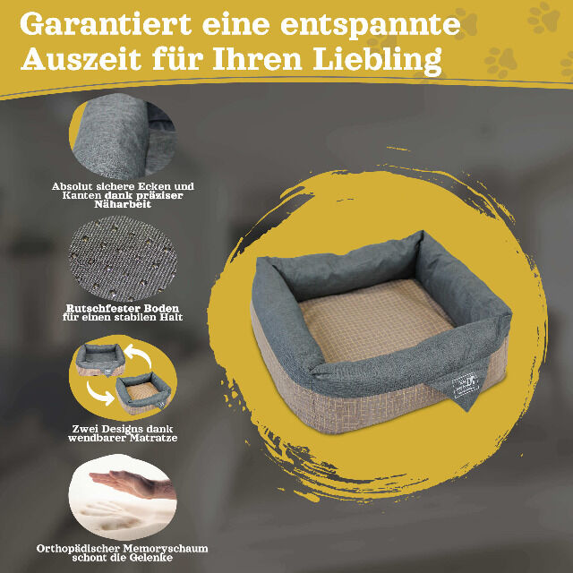DEAR DARLING DD-06 Luxus Hundebett Braun Anthrazit Gr. L 80x80cm Memoryschaum Matratze Katzenbett Hundekorb Jatzenkorb Haustierzubehör