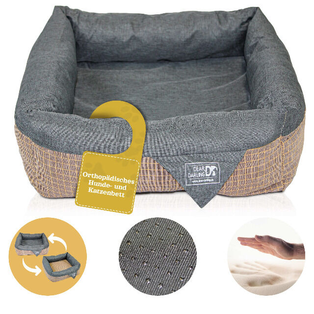 DEAR DARLING DD-06 Luxus Hundebett Braun Anthrazit Gr. M 60x60cm Memoryschaum Matratze Katzenbett Hundekorb Katzenkorb Haustierzubehör