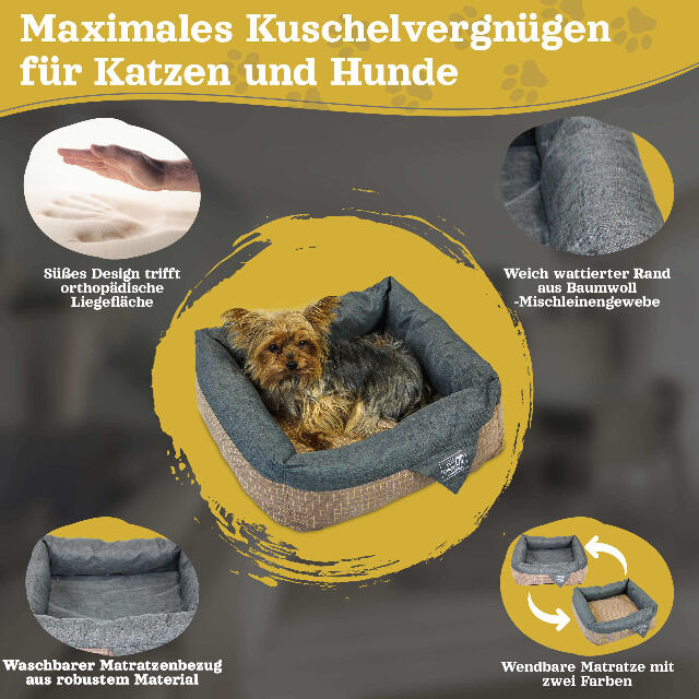 DEAR DARLING DD-06 Luxus Hundebett Katzenbett Braun Anthrazit Gr. S 40x40cm Memoryschaum Matratze Haustierzubehör Hundekorb Katzenkörbchen 
