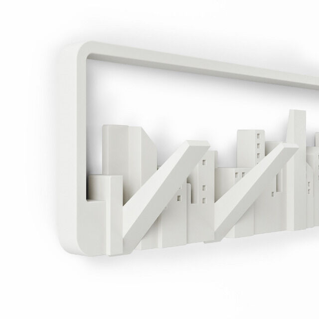 Umbra Skyline Weiß Garderobenhaken mit 5 beweglichen Haken Garderobenleiste aus Kunststoff Garderobe New York Mantel Jacke Tasche Hakenleist