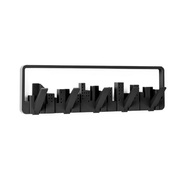 Umbra Skyline Schwarz Garderobenhaken mit 5 beweglichen Haken Garderobenleiste  Kunststoff Garderobe NewYork Mantel Jacke Tasche Hakenleiste