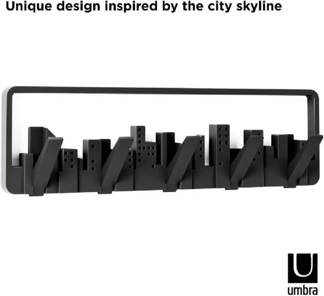 Umbra Skyline Schwarz Garderobenhaken mit 5 beweglichen Haken Garderobenleiste  Kunststoff Garderobe NewYork Mantel Jacke Tasche Hakenleiste