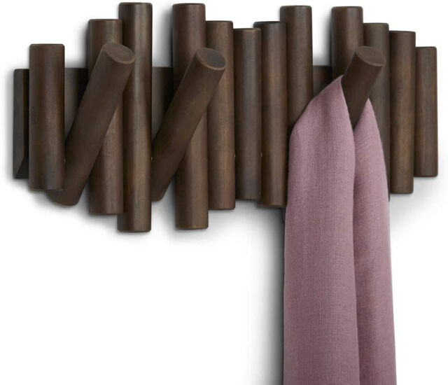 Umbra Picket mit 5 Garderobenhaken 1011471-746 walnussfarben Garderobenleiste Garderobe Kleiderhaken Wandhaken Tasche Mütze Schal Jacke