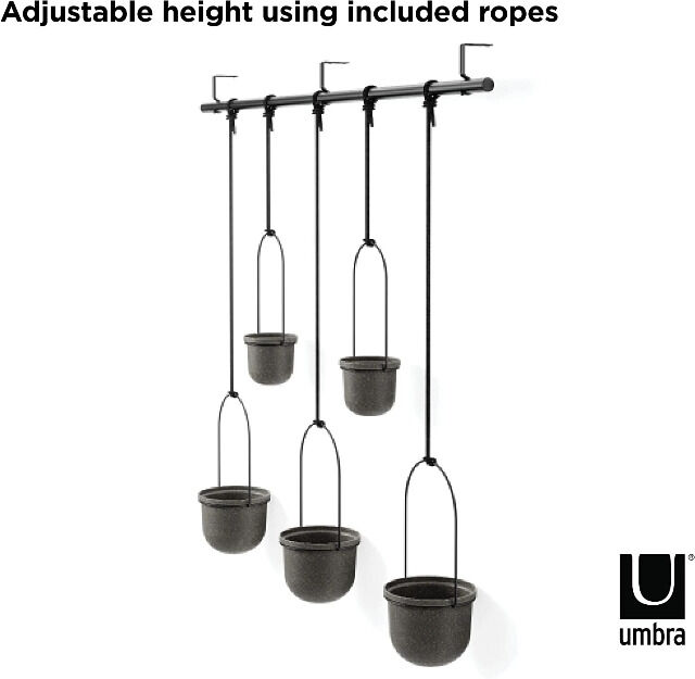 Umbra Triflora BLACK Hängeblumentopf, Wandvase, Blumentopf, Blumenampel für Wand-& Deckenanbringung Blumenvase Hängeampel Topf Sukkulenten