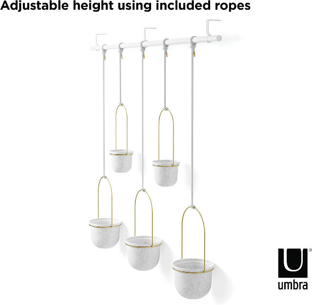Umbra Triflora weiß / Messing Hängeblumentopf, Wandvase, Blumentopf, Blumenampel für Wand-& Deckenanbringung Hängeampel Hängevase Ampelvase 