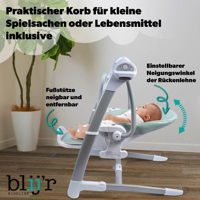 Blij'r Guusje 3in1 Hochstuhl, Babyschaukel & Esszimmerstuhl Grau Babywippe Kinderstuhl Kleinkinder Kinder Wippstuhl Neugeborenes Eltern