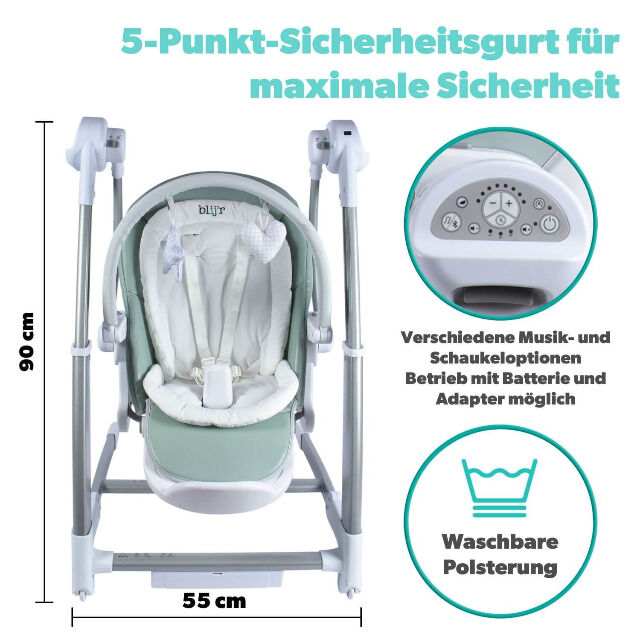 Blij'r Guusje 3in1 Hochstuhl, Babyschaukel & Esszimmerstuhl Grau Babywippe Kinderstuhl Kleinkinder Kinder Wippstuhl Neugeborenes Eltern