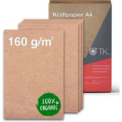 100x Kraftpapier 160 g/m - DIN A4 braunes papier - Kartonpapier - als Bastelkarton, Kraftkarton, Scrapbooking - bedruckbar