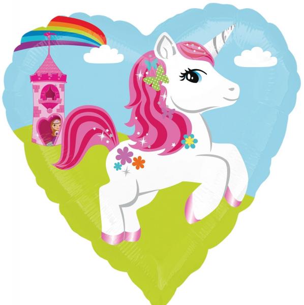 Unicorn & castle - Heart-shaped foil balloon