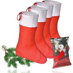 4X rote Weihnachtsstrumpf - Nikolaussocken zum Aufhängen & Befüllen - Kamin Socken an Weihnachten & Nikolaus 