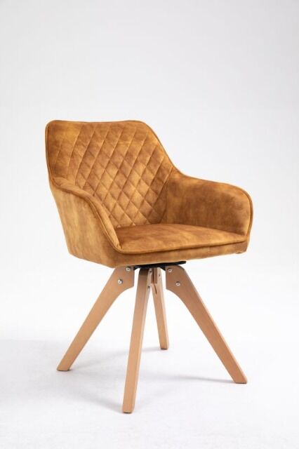 Esszimmerstuhl Stuhl + Samt Stoff + Holz Gestell + Drehbar