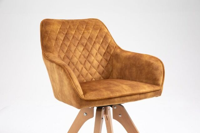 Esszimmerstuhl Stuhl + Samt Stoff + Holz Gestell + Drehbar