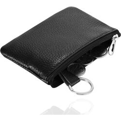 Schlüsseltasche - schwarz Schlüsselmäppchen mit Reißverschluss - Tasche & Etui für Schlüssel & Autoschlüssel - Schlüsselbeutel mit Leder Opt