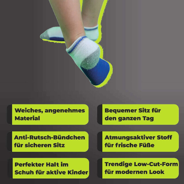 Athletech 6 Paar Low-Cut-Sportsocken für Kinder 3-5 Jahre bis Gr. 34 bunt Sportsneakersocken Sneakersocken Socks Füßlinge Kindersocken Junge