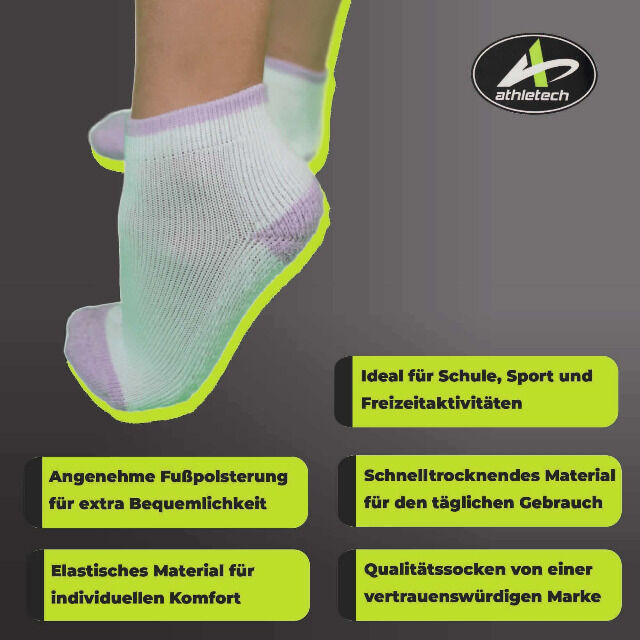 Athletech 6 Paar Low-Cut-Sportsocken für Kinder 3-5 Jahre bis Gr. 34 Pastellfarben Kindersocken Sneakersocken Sportsocken für Kinder Füßling