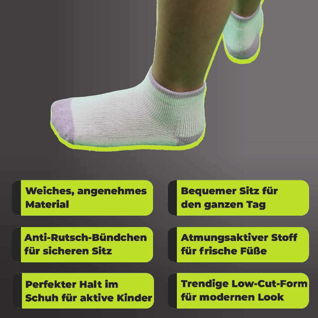 Athletech 6 Paar Low-Cut-Sportsocken für Kinder 3-5 Jahre bis Gr. 34 Pastellfarben Kindersocken Sneakersocken Sportsocken für Kinder Füßling