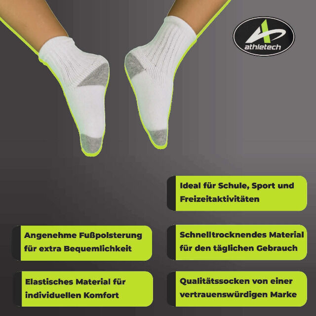Athletech 6 Paar Sportsocken für Kinder 2-3 Jahre bis Gr. 28 hoher Bund grau weiß Sneakersocken Kindersocken Füßlingen Socks Socken Kinder