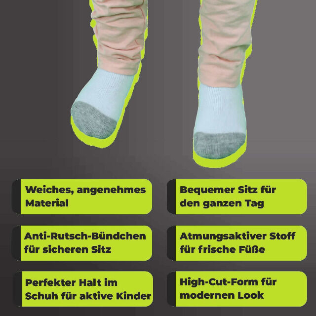 Athletech 6 Paar Sportsocken für Kinder 2-3 Jahre bis Gr. 28 hoher Bund grau weiß Sneakersocken Kindersocken Füßlingen Socks Socken Kinder