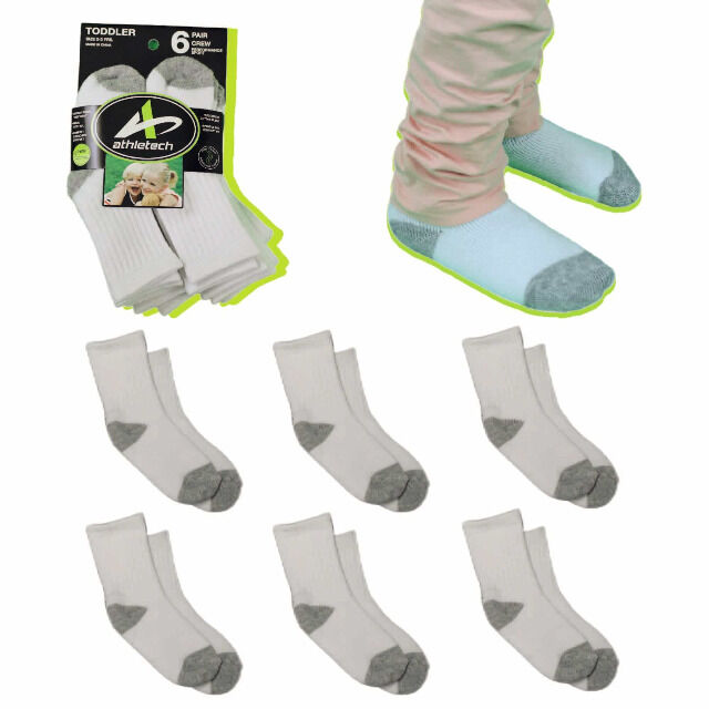 Athletech 6 Paar Sportsocken für Kinder 2-3 Jahre bis Gr. 28 hoher Bund grau weiß Sneakersocken Kindersocken Füßlingen Socks Socken Kinder