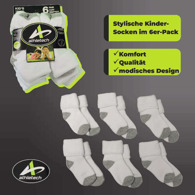 Athletech 6 Paar Thermo Socken für Kinder 2-4 Jahre mit Bündchen bis Gr. 34 Kinderthermosocken Kindersocken Thermosocken Socken Socks