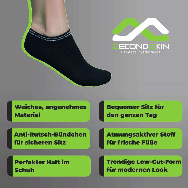 Zecond Zkin 8 Paar Sneaker Socken Gr. 32 - 38 schwarz Sommersocken Füßlinge aus Baumwolle Baumwollmischgewebe Halblinge Damensocken Socks