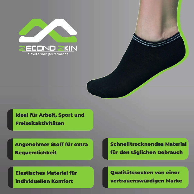 Zecond Zkin 8 Paar Sneaker Socken Gr. 32 - 38 schwarz Sommersocken Füßlinge aus Baumwolle Baumwollmischgewebe Halblinge Damensocken Socks