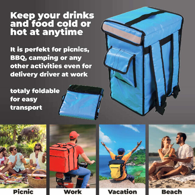 CoolQuest isolierte Kühltasche 42 Liter in Rot, Thermobox wasserdicht Picknick Rucksack Liefertasche Thermobag Deliverybag Lieferdienst